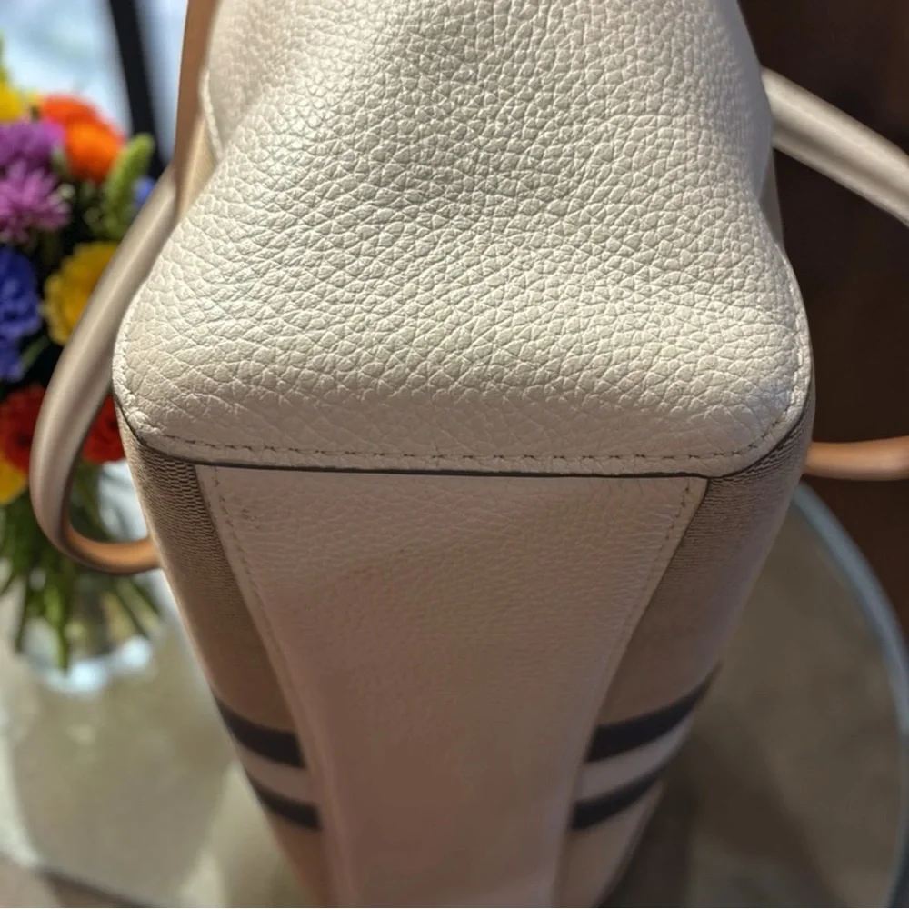 Coach Striped Canvas Satchel in Brown, Tan & White - Picture 7 of 10